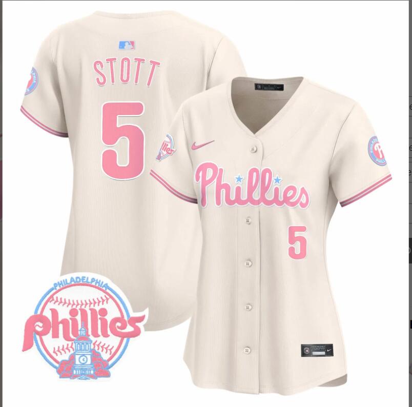 Women Philadelphia Phillies #5 Stott cream 2024 MLB jersey->women nfl jersey->Women Jersey